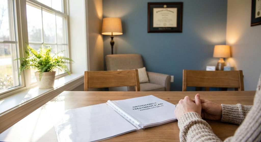 Consultation desk at Local Orthodontics in Johnson City showing treatment plan discussion area with natural lighting